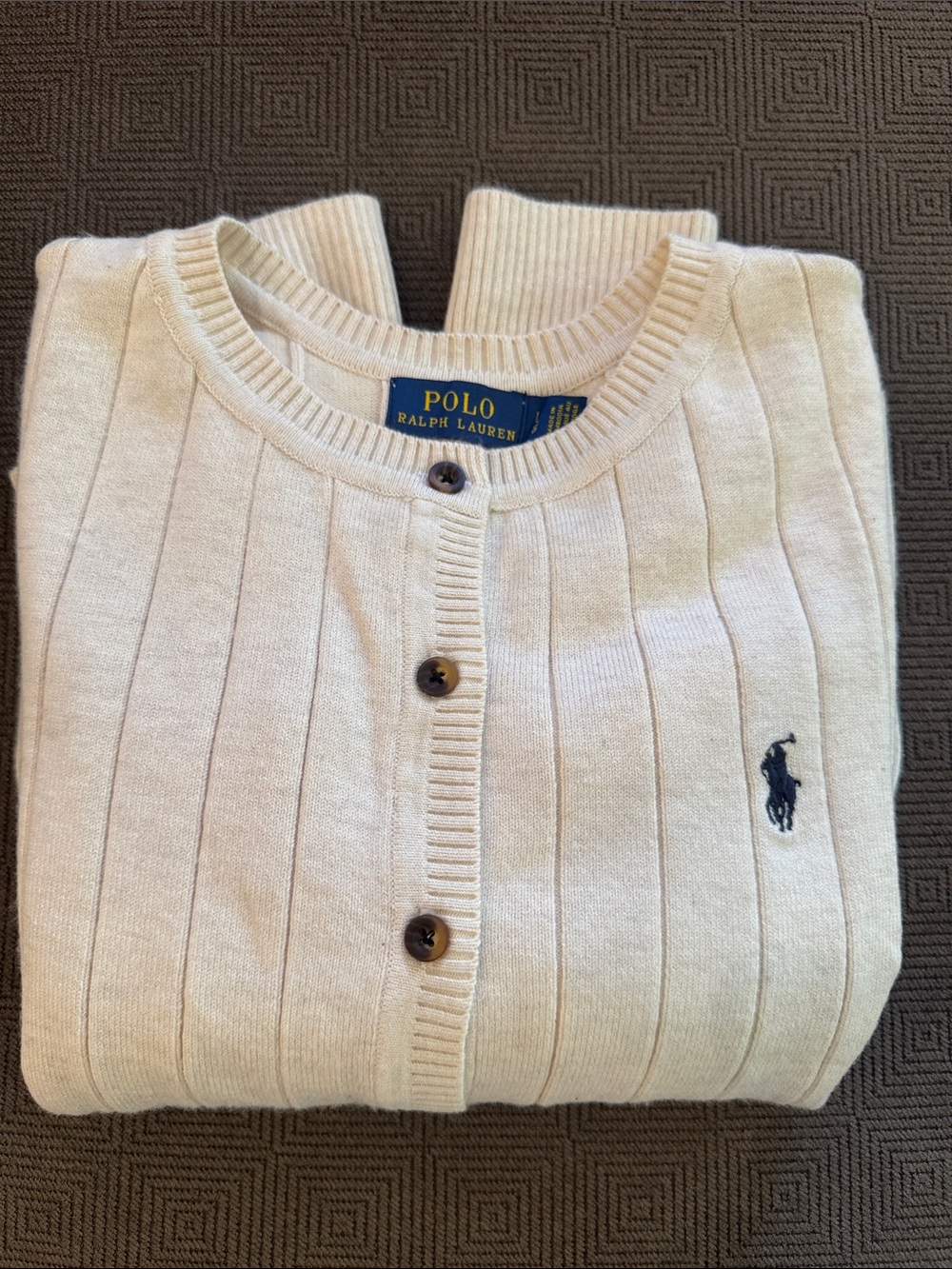 Ralph Lauren Cream Ribbed Button Cardigan with Navy Pony - Picture 5 of 5